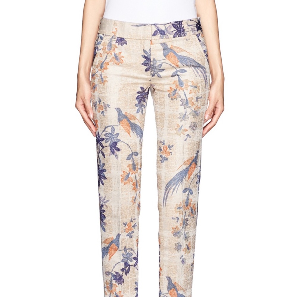 TORY BURCH HARP BIRD AND VINE PRINT CROP PANTS